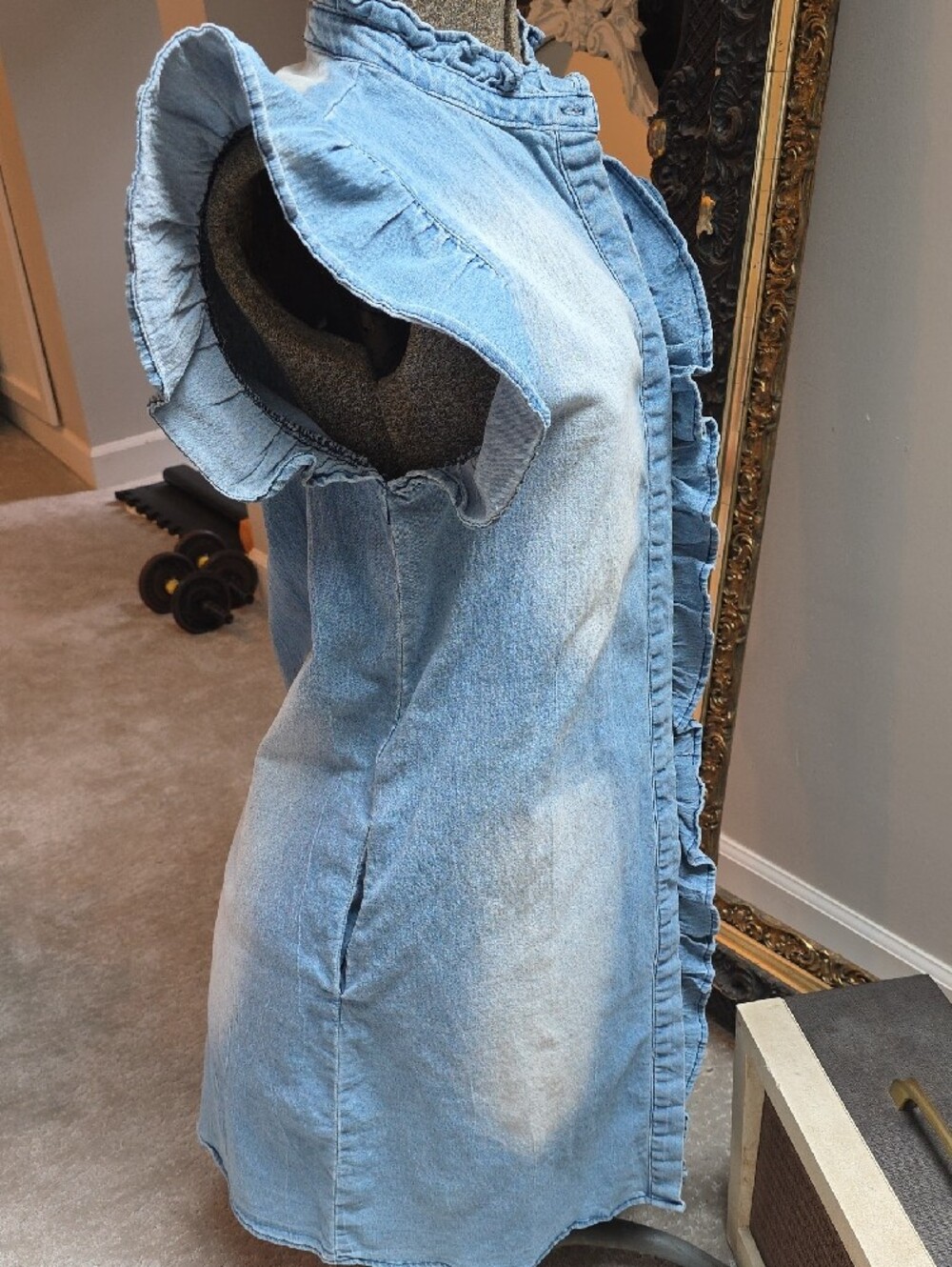 Mazik Light Blue Denim Dress with Ruffle Trim - Picture 3 of 4